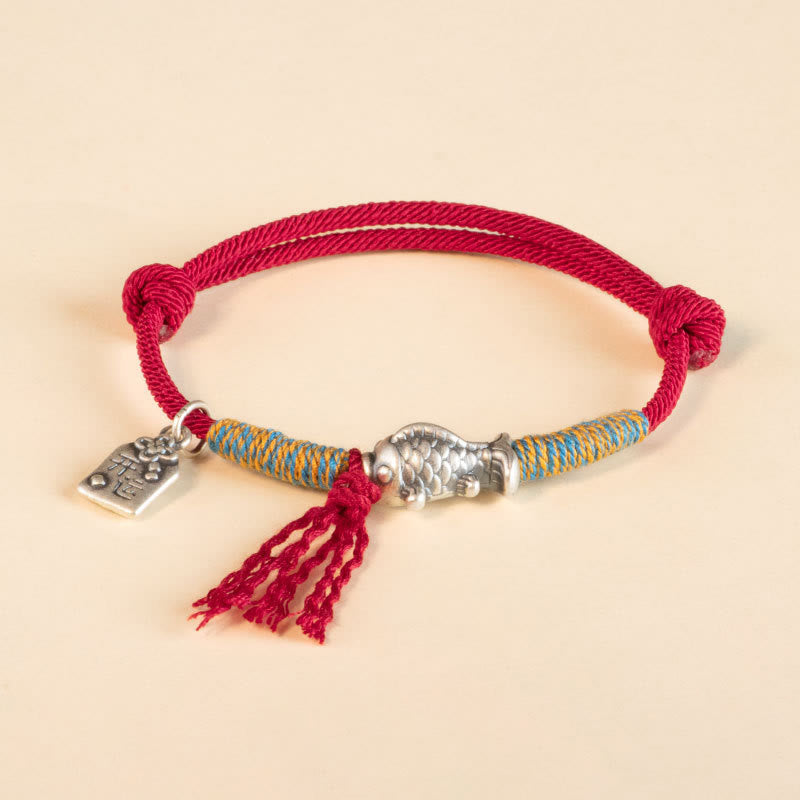 Nimara Ritual 999 Sterling Silver Red String Lucky Koi Fish Protection Bracelet