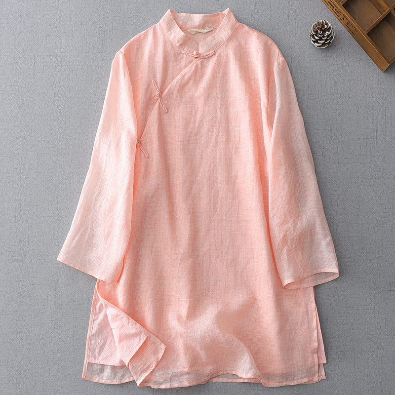 Nimara Ritual Solid Color Frog-Button Three Quarter Sleeve Double Layer Shirt