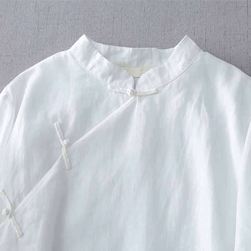 Nimara Ritual Solid Color Frog-Button Three Quarter Sleeve Double Layer Shirt