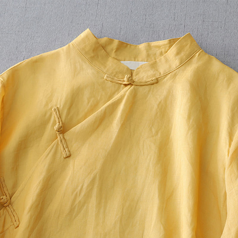 Nimara Ritual Solid Color Frog-Button Three Quarter Sleeve Double Layer Shirt