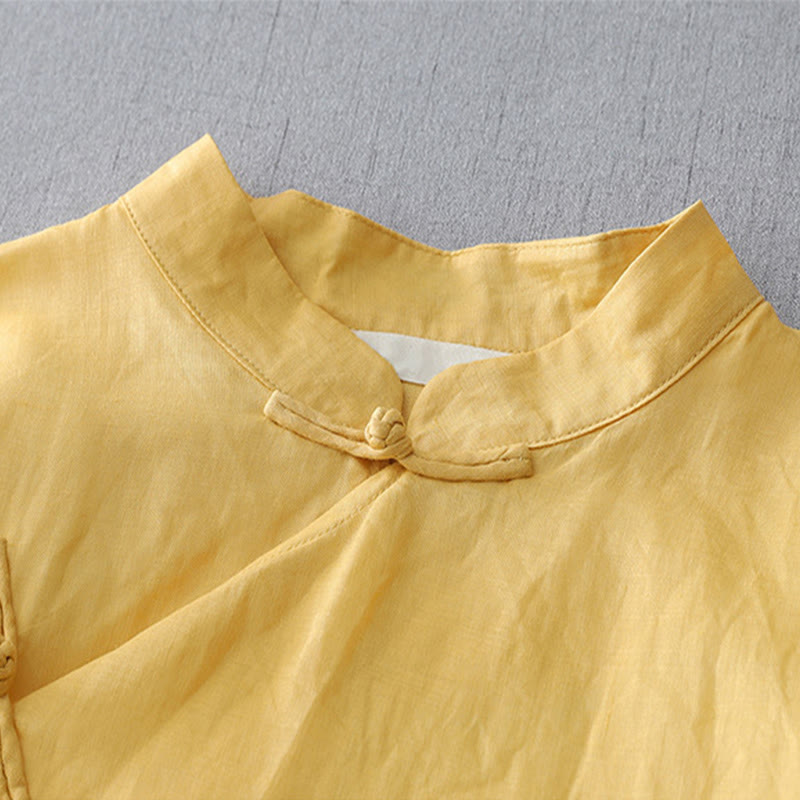 Nimara Ritual Solid Color Frog-Button Three Quarter Sleeve Double Layer Shirt