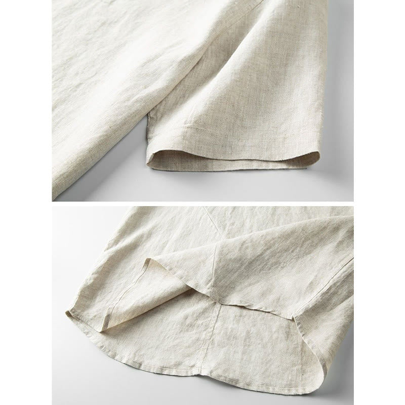 Nimara Ritual Summer Men's Solid Color Button Short Sleeve Cotton Linen Shirt