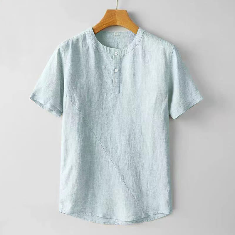 Nimara Ritual Summer Men's Solid Color Button Short Sleeve Cotton Linen Shirt
