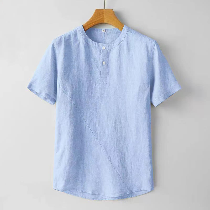 Nimara Ritual Summer Men's Solid Color Button Short Sleeve Cotton Linen Shirt