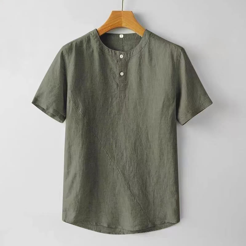 Nimara Ritual Summer Men's Solid Color Button Short Sleeve Cotton Linen Shirt