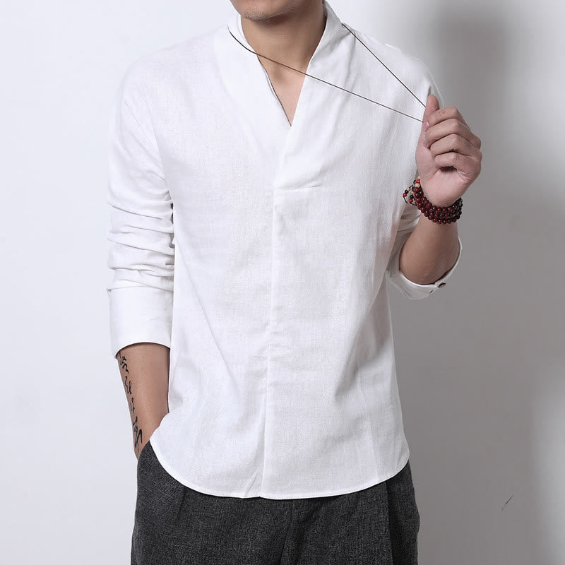 Nimara Ritual Casual V-Neck Long Sleeve Shirt Men Clothing