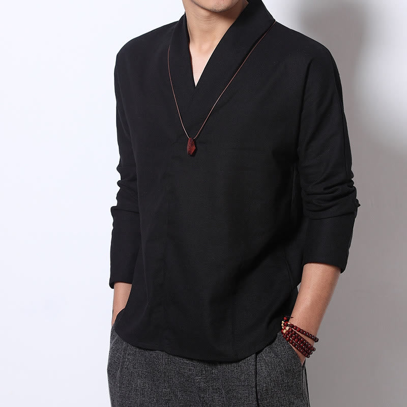 Nimara Ritual Casual V-Neck Long Sleeve Shirt Men Clothing