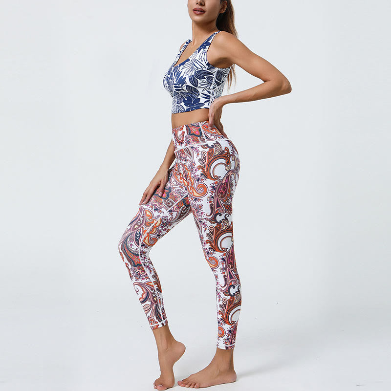 Nimara Ritual Flowers Feathers Sun Moon Print Sports Fitness Yoga High Waist Leggings Women's Pants