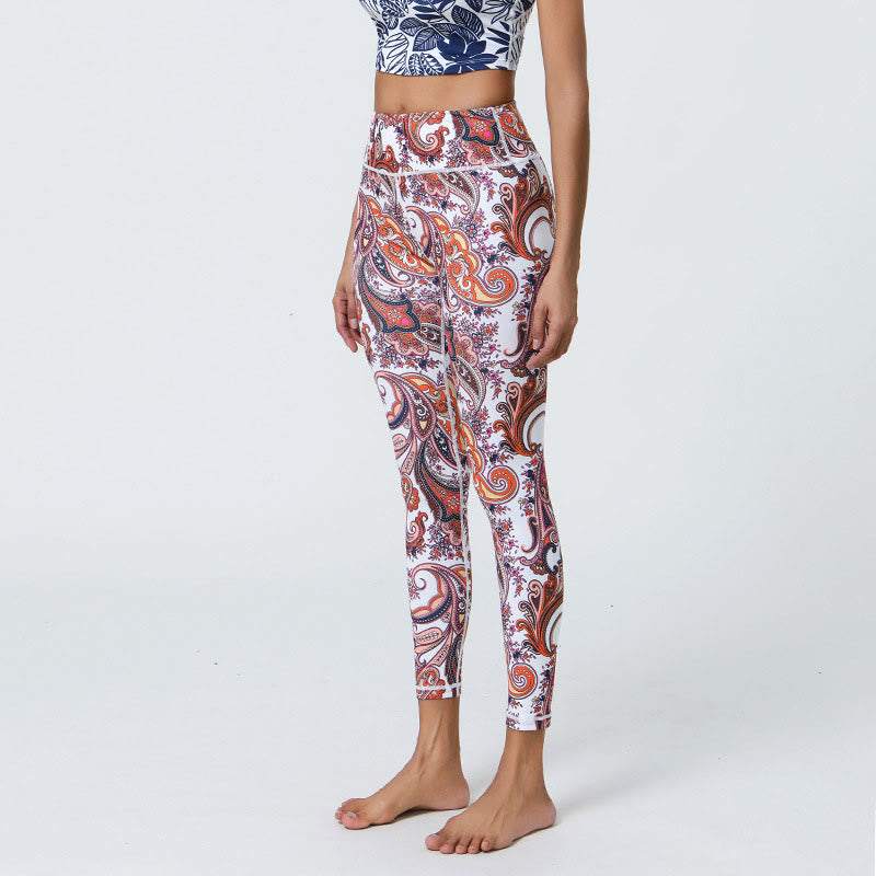 Nimara Ritual Flowers Feathers Sun Moon Print Sports Fitness Yoga High Waist Leggings Women's Pants