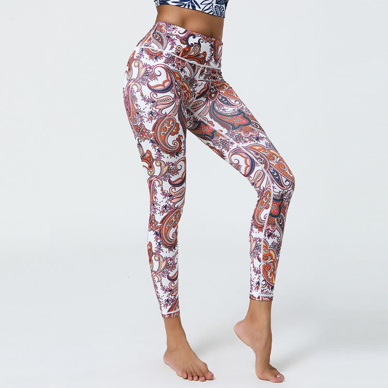Nimara Ritual Flowers Feathers Sun Moon Print Sports Fitness Yoga High Waist Leggings Women's Pants