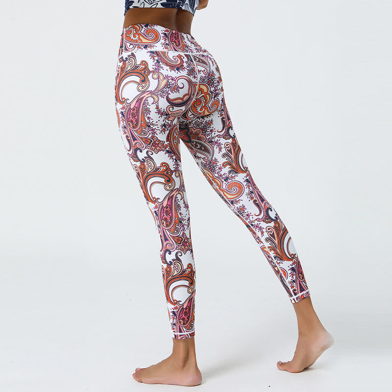 Nimara Ritual Flowers Feathers Sun Moon Print Sports Fitness Yoga High Waist Leggings Women's Pants
