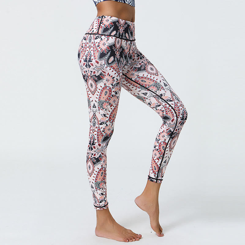 Nimara Ritual Flowers Feathers Sun Moon Print Sports Fitness Yoga High Waist Leggings Women's Pants
