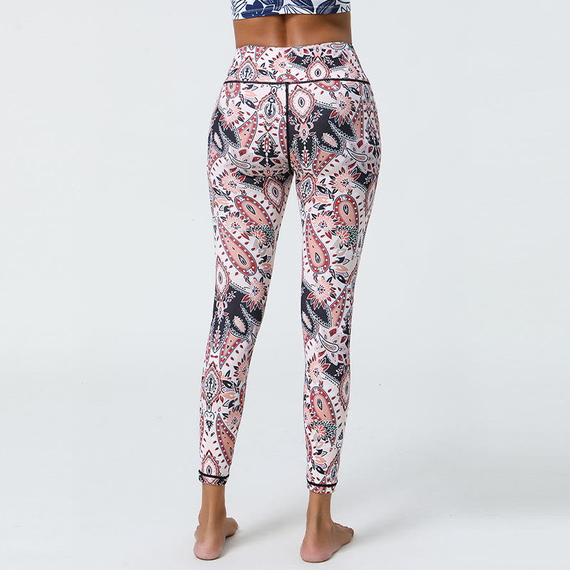Nimara Ritual Flowers Feathers Sun Moon Print Sports Fitness Yoga High Waist Leggings Women's Pants