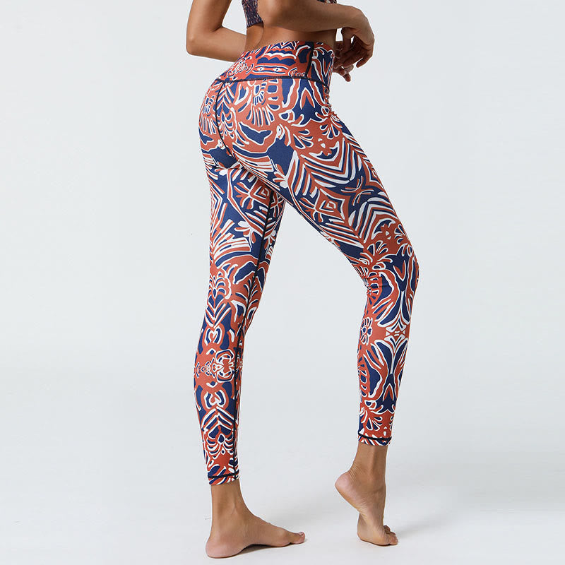Nimara Ritual Flowers Feathers Sun Moon Print Sports Fitness Yoga High Waist Leggings Women's Pants