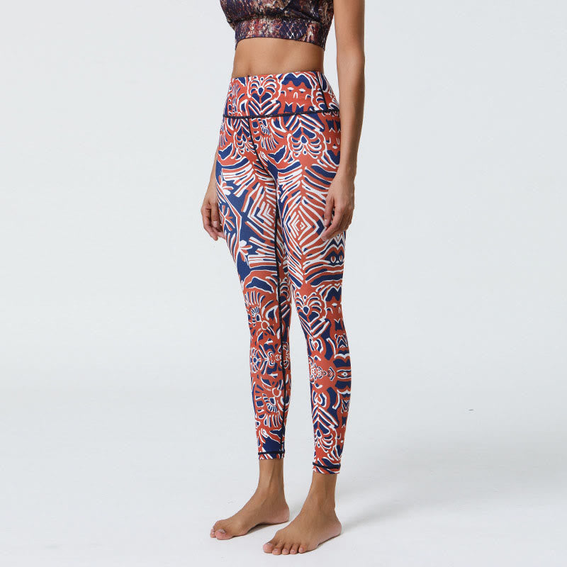 Nimara Ritual Flowers Feathers Sun Moon Print Sports Fitness Yoga High Waist Leggings Women's Pants