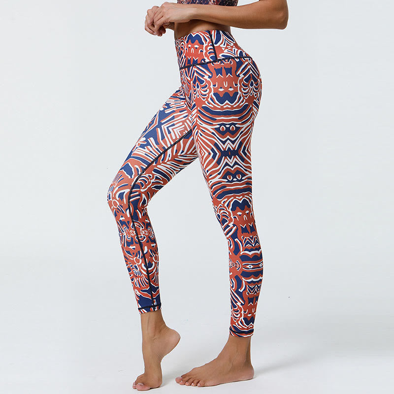 Nimara Ritual Flowers Feathers Sun Moon Print Sports Fitness Yoga High Waist Leggings Women's Pants