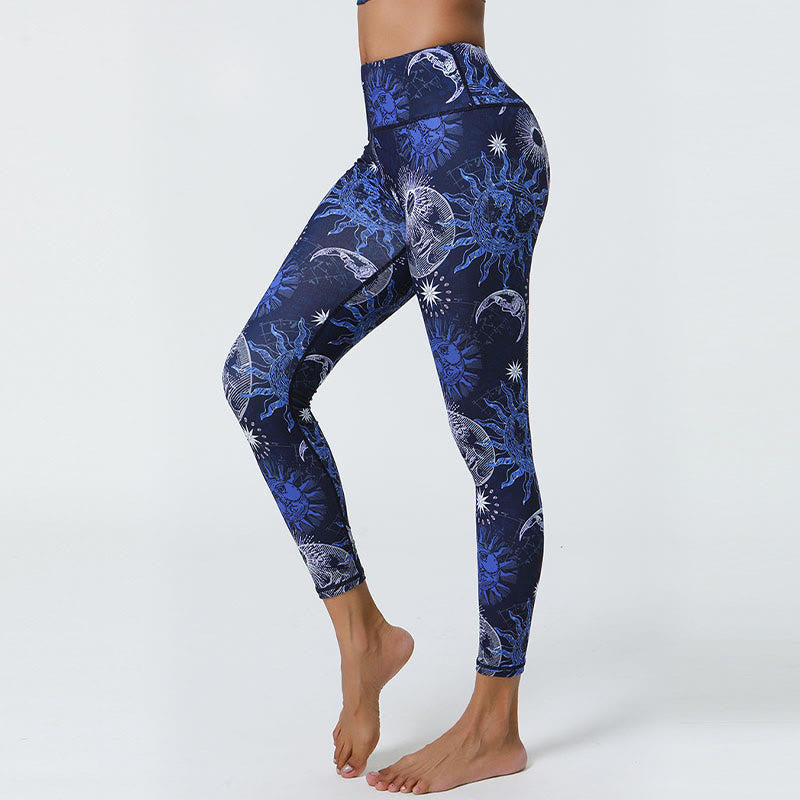 Nimara Ritual Flowers Feathers Sun Moon Print Sports Fitness Yoga High Waist Leggings Women's Pants