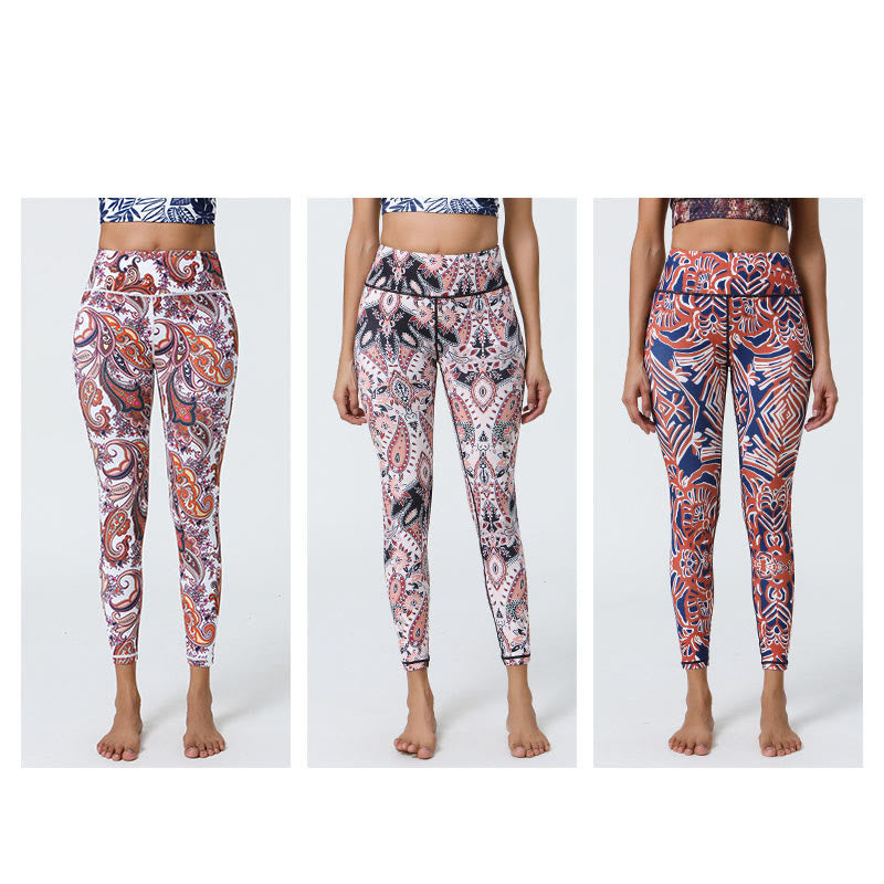 Nimara Ritual Flowers Feathers Sun Moon Print Sports Fitness Yoga High Waist Leggings Women's Pants