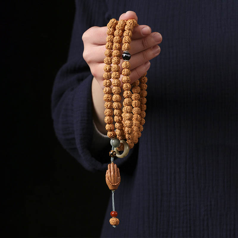 Nimara Ritual Bodhi Seed Three-eyed Dzi Bead Buddha Hand Charm Wealth Bracelet
