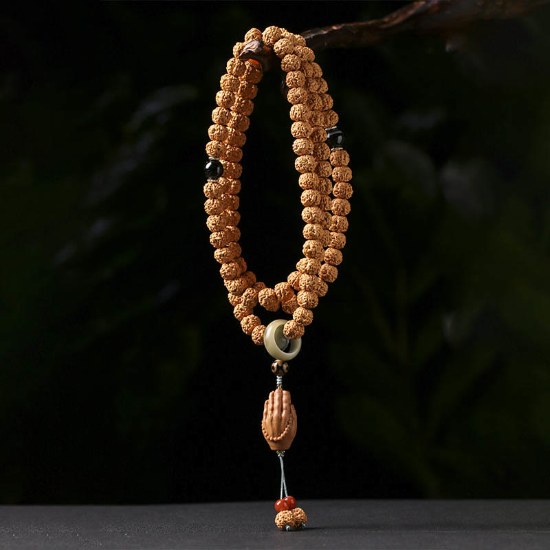 Nimara Ritual Bodhi Seed Three-eyed Dzi Bead Buddha Hand Charm Wealth Bracelet