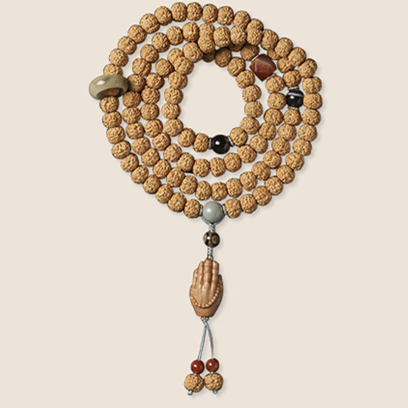 Nimara Ritual Bodhi Seed Three-eyed Dzi Bead Buddha Hand Charm Wealth Bracelet