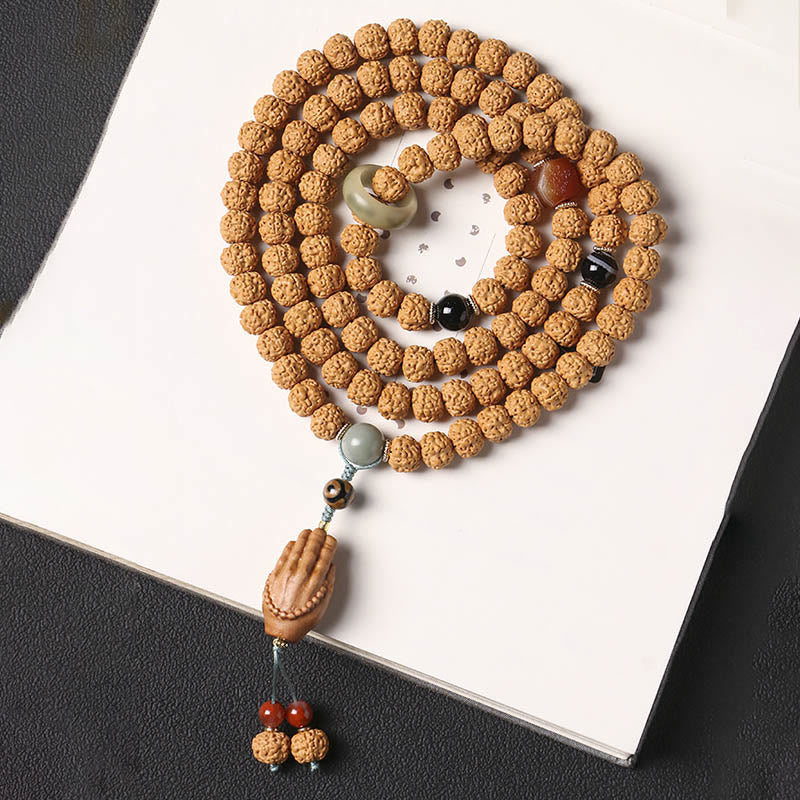 Nimara Ritual Bodhi Seed Three-eyed Dzi Bead Buddha Hand Charm Wealth Bracelet