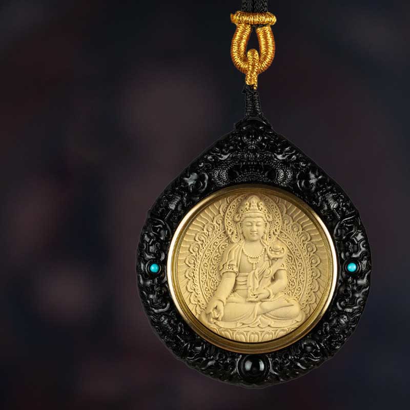 Nimara Ritual Chinese Zodiac Natal Buddha Small Leaf Red Sandalwood Ebony Longevity Necklace Pendant