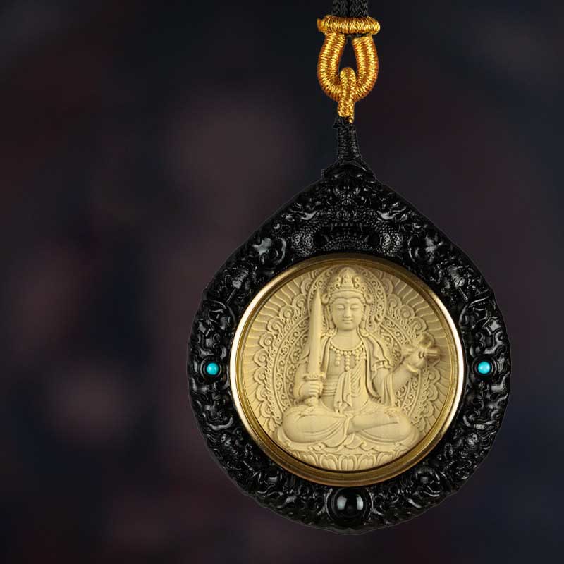 Nimara Ritual Chinese Zodiac Natal Buddha Small Leaf Red Sandalwood Ebony Longevity Necklace Pendant