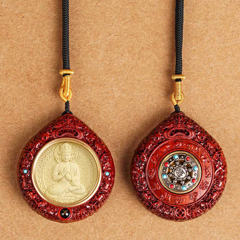 Nimara Ritual Chinese Zodiac Natal Buddha Small Leaf Red Sandalwood Ebony Longevity Necklace Pendant