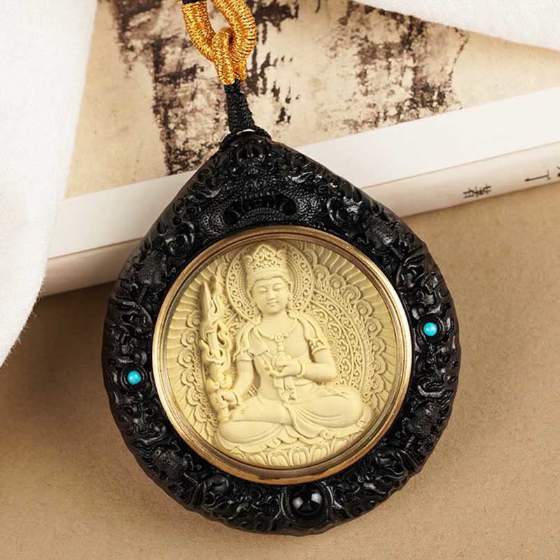 Nimara Ritual Chinese Zodiac Natal Buddha Small Leaf Red Sandalwood Ebony Longevity Necklace Pendant