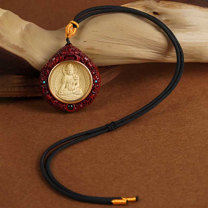 Nimara Ritual Chinese Zodiac Natal Buddha Small Leaf Red Sandalwood Ebony Longevity Necklace Pendant