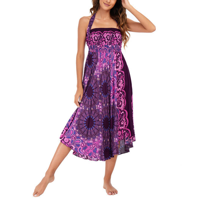 Nimara Ritual Two Style Wear Bohemian Mandala Flower Water Drop Lace-up Skirt Dress