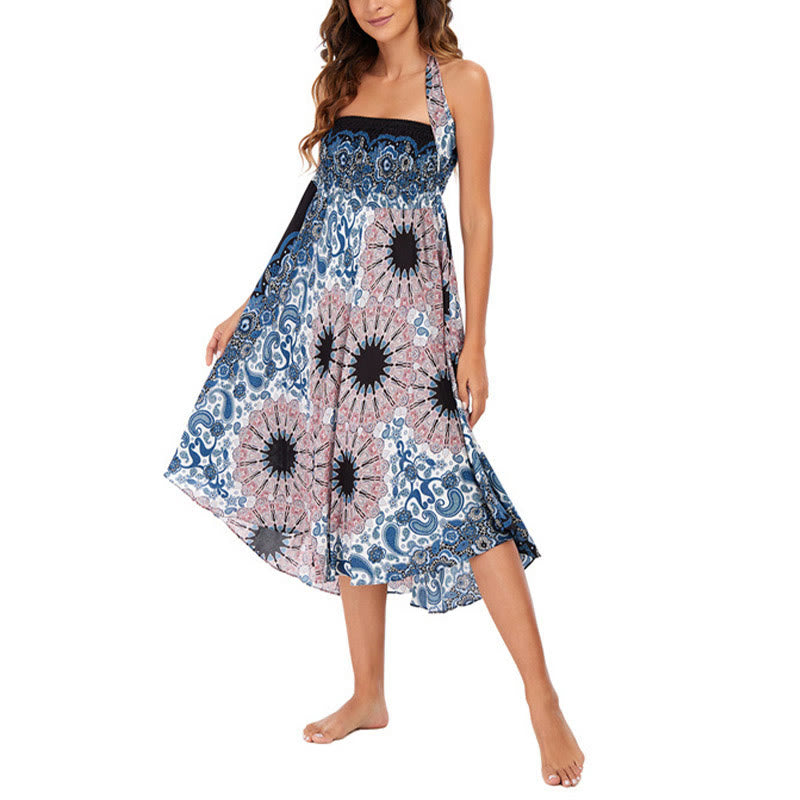 Nimara Ritual Two Style Wear Bohemian Mandala Flower Water Drop Lace-up Skirt Dress