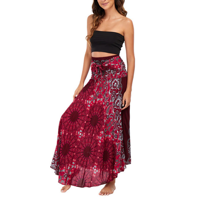 Nimara Ritual Two Style Wear Bohemian Mandala Flower Water Drop Lace-up Skirt Dress