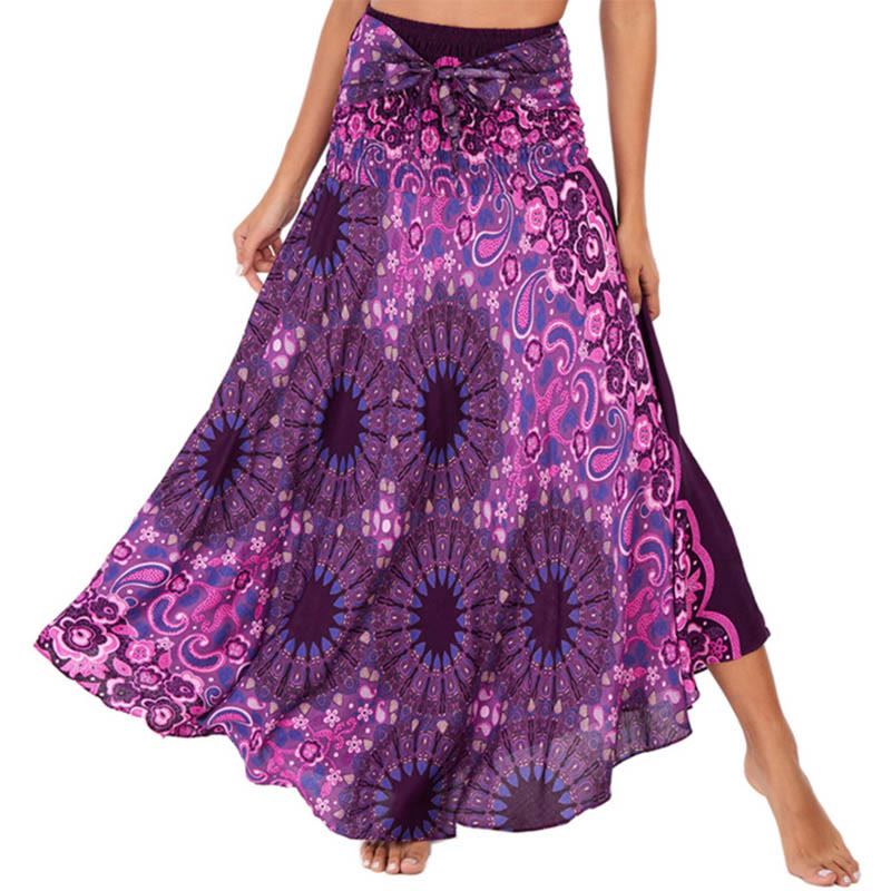 Nimara Ritual Two Style Wear Bohemian Mandala Flower Water Drop Lace-up Skirt Dress