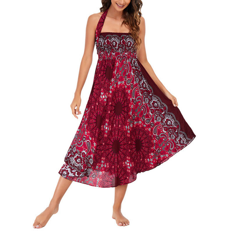 Nimara Ritual Two Style Wear Bohemian Mandala Flower Water Drop Lace-up Skirt Dress