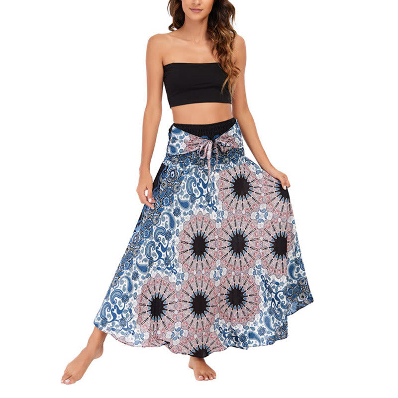 Nimara Ritual Two Style Wear Bohemian Mandala Flower Water Drop Lace-up Skirt Dress