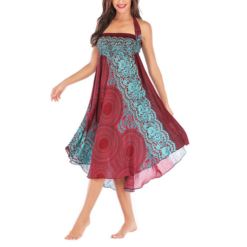 Nimara Ritual Two Style Wear Bohemian Compass Rose Flower Lace-up Skirt Dress