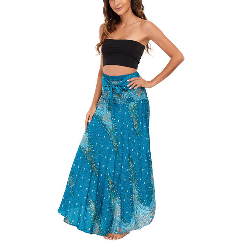 Nimara Ritual Two Style Wear Boho Summer Peacock Feather Lace-up Skirt Dress