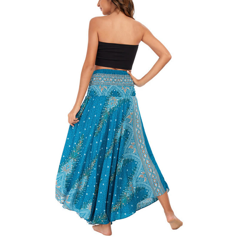 Nimara Ritual Two Style Wear Boho Summer Peacock Feather Lace-up Skirt Dress