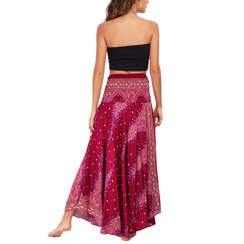 Nimara Ritual Two Style Wear Boho Summer Peacock Feather Lace-up Skirt Dress