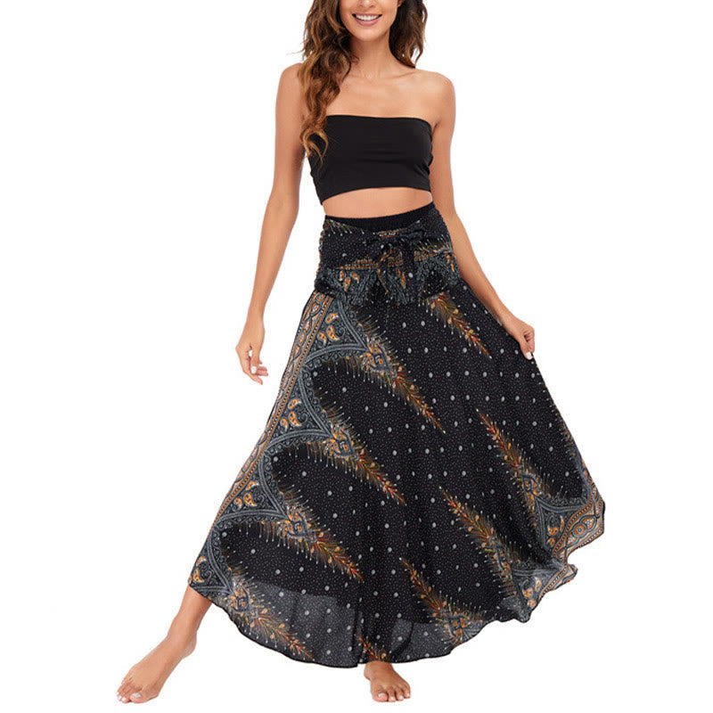 Nimara Ritual Two Style Wear Boho Summer Peacock Feather Lace-up Skirt Dress