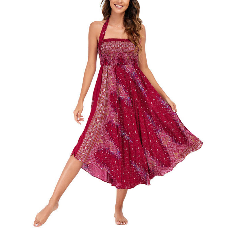 Nimara Ritual Two Style Wear Boho Summer Peacock Feather Lace-up Skirt Dress