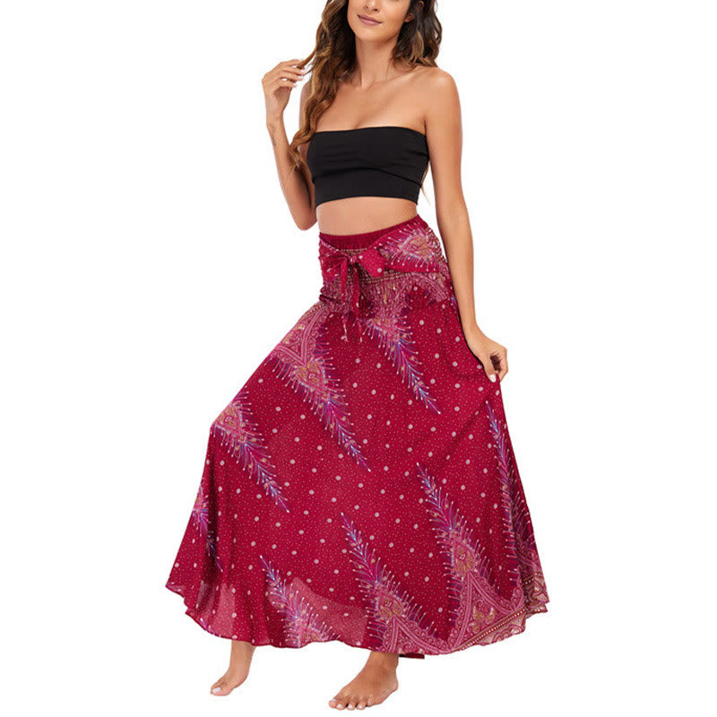 Nimara Ritual Two Style Wear Boho Summer Peacock Feather Lace-up Skirt Dress