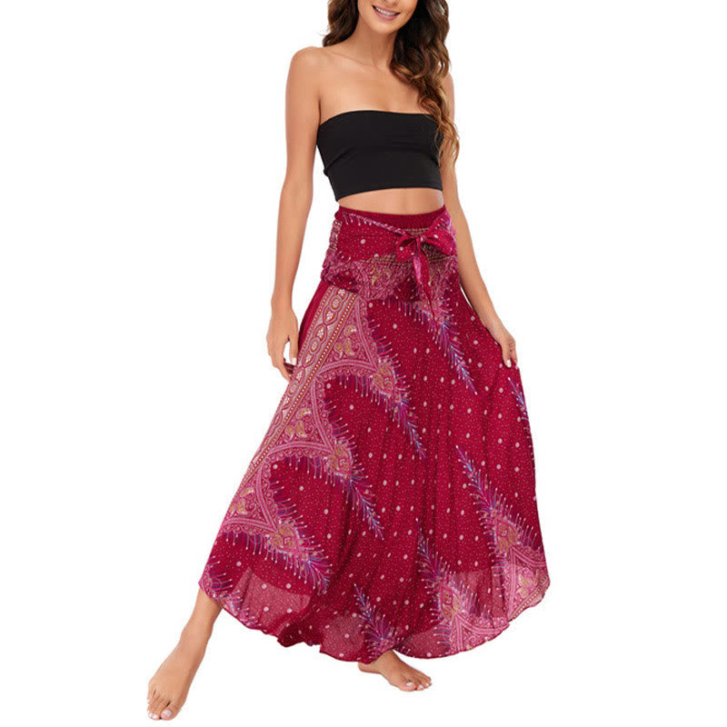 Nimara Ritual Two Style Wear Boho Summer Peacock Feather Lace-up Skirt Dress
