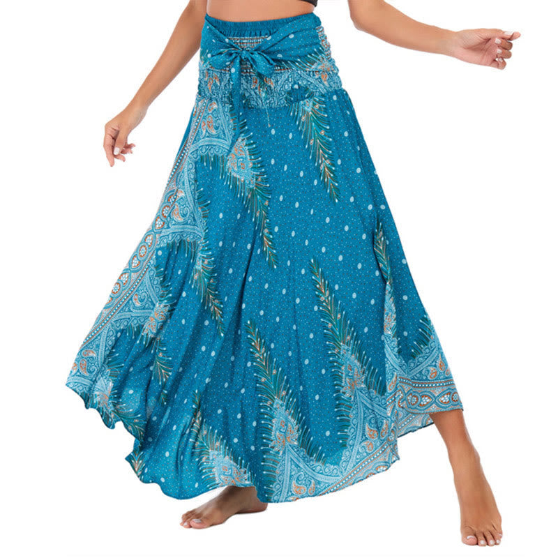 Nimara Ritual Two Style Wear Boho Summer Peacock Feather Lace-up Skirt Dress