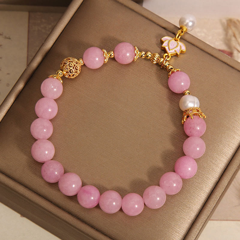 Nimara Ritual Pink Quartzite Pearl Lotus Charm Harmony Bracelet
