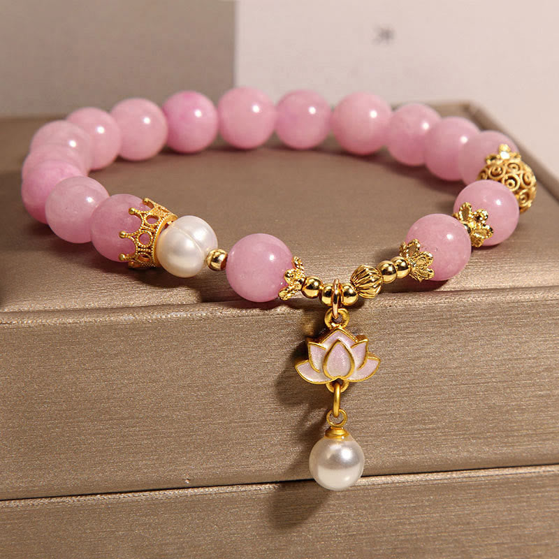 Nimara Ritual Pink Quartzite Pearl Lotus Charm Harmony Bracelet