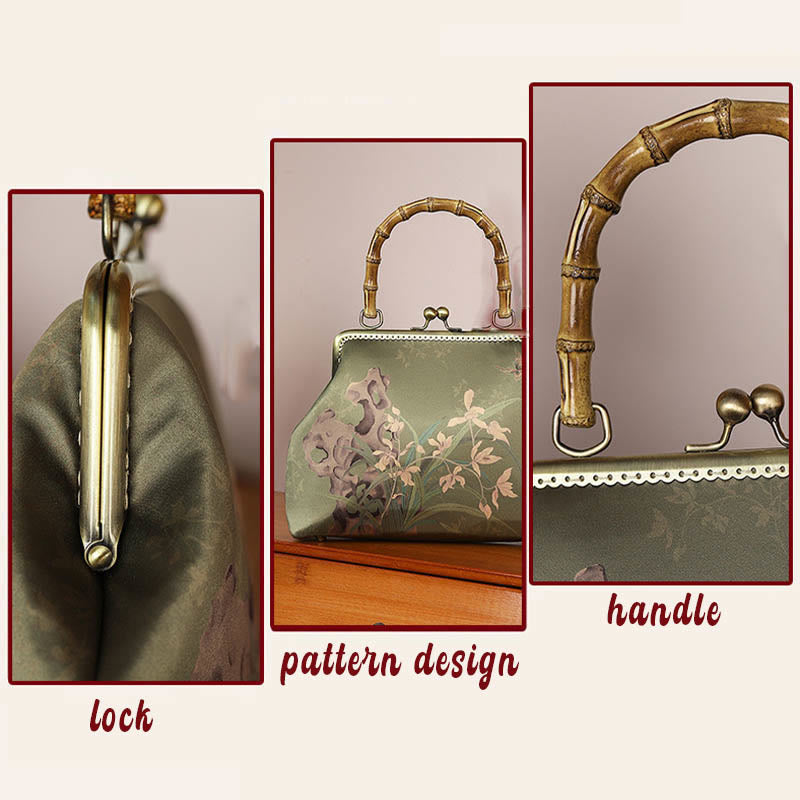 Nimara Ritual Green Plants Mountains Bamboo Handle Metal Chain Crossbody Bag Handbags