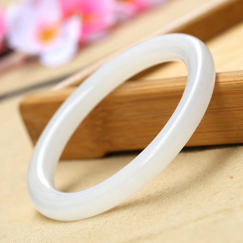 Nimara Ritual Natural White Green Jade Luck Prosperity Bracelet Bangle